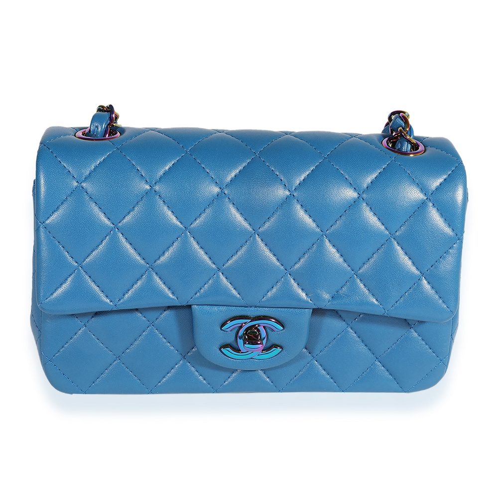 Chanel Dark Blue Rainbow Quilted Lambskin Rectangular Mini Classic Flap Bag